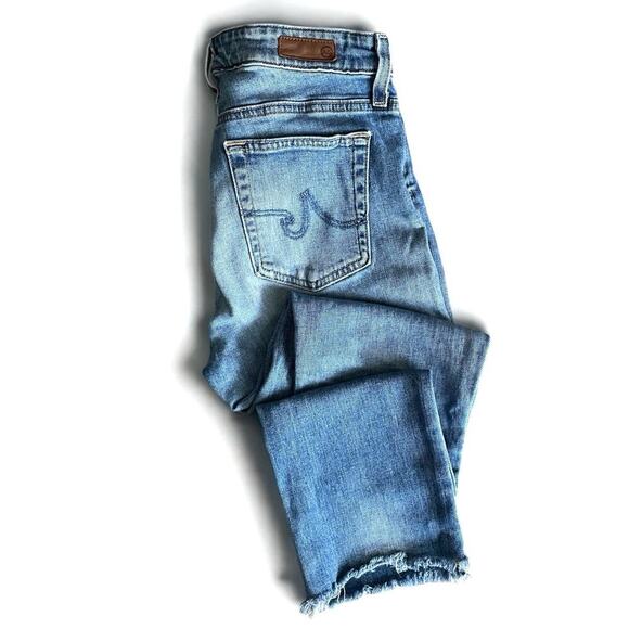 AG Adriano Goldschmied Mari High Rise Jean Women 27R Straight Blue Denim Raw Hem - Picture 1 of 16